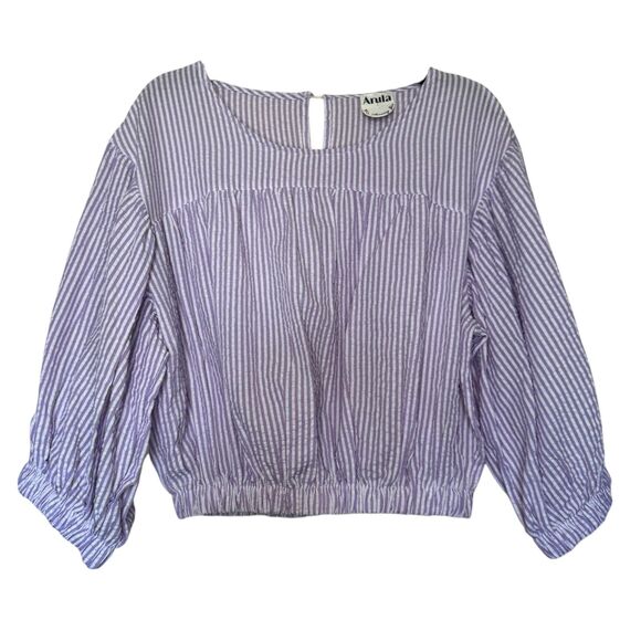 ARULA women's plus size 1X Dionne gauzy purple stripe boho festival crop top - Picture 3 of 13